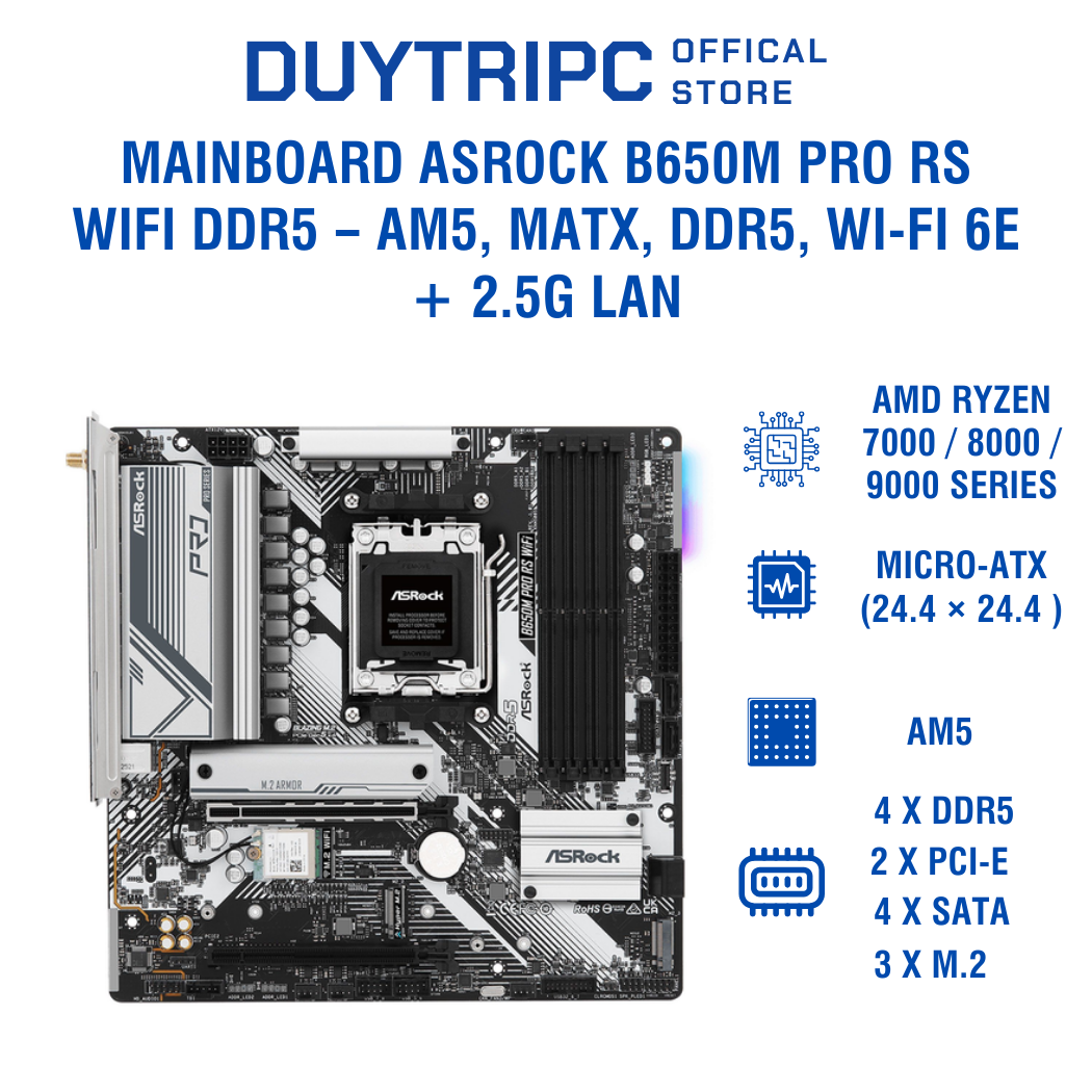 Mainboard ASRock B650M Pro RS WiFi DDR5 – AM5, mATX, DDR5, Wi-Fi 6E + 2.5G LAN